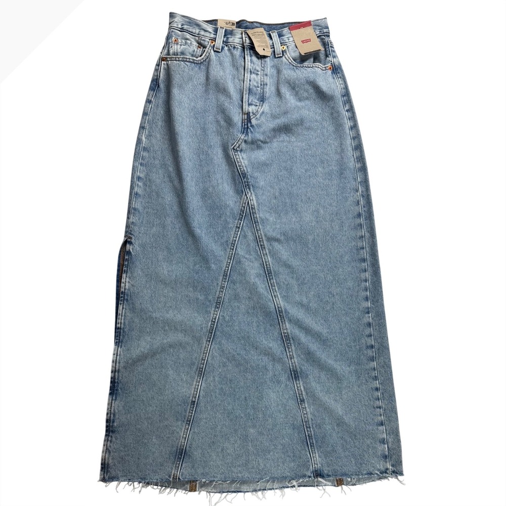 Levis Ankle Column Skirt Light Wash‎ Denim Maxi Raw Hem Womens 26
